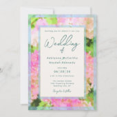 Watercolor Pink Hydrangea Garden QR Code Wedding 招待状 (正面)