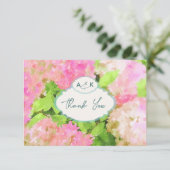 Watercolor Pink Hydrangea Garden Wedding Monogram  サンキューカード (スタンド正面)