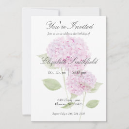 Watercolor Pink Hydrangea Invitation 招待状