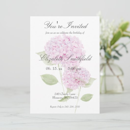 Watercolor Pink Hydrangea Invitation 招待状 (スタンド正面)
