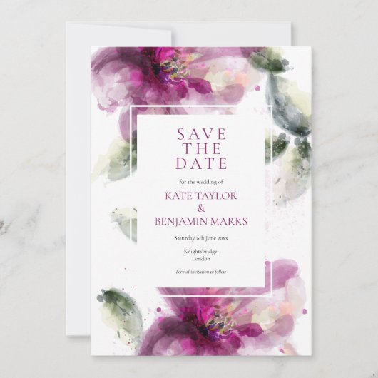 Watercolor Pink LillyフローラSave the Date Card 招待状 (正面)