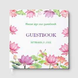 Watercolor Pink Lotus Floral Garden WEDDING  ゲストブック