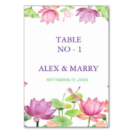 Watercolor Pink Lotus Floral Garden WEDDING  テーブルナンバー