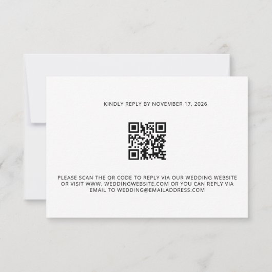 Watercolor Pink Magnolia QR Code Wedding  出欠カード (裏面)