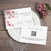 Watercolor Pink Magnolia QR Code Wedding  出欠カード