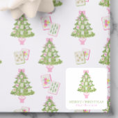 Watercolor Pink Mahjong Christmas Tree スクエアシール