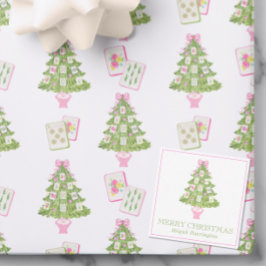 Watercolor Pink Mahjong Christmas Tree ノートカード