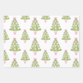 Watercolor Pink Mahjong Christmas Tree ラッピングペーパーシート (正面3)