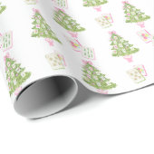 Watercolor Pink Mahjong Christmas Tree ラッピングペーパー (ロールコーナー)