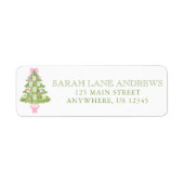 Watercolor Pink Mahjong Christmas Tree Address ラベル (正面)