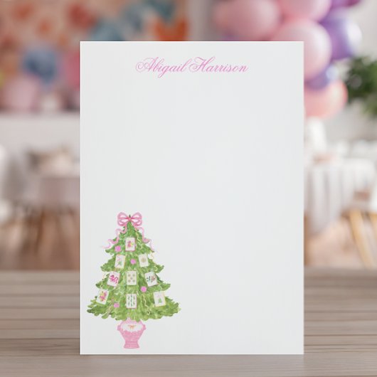 Watercolor Pink Mahjong Christmas Tree Custom ノートカード