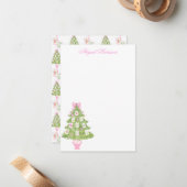 Watercolor Pink Mahjong Christmas Tree Custom ノートカード (正面/裏面インサイチュ)