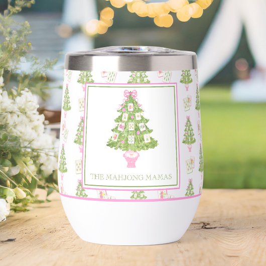 Watercolor Pink Mahjong Christmas Tree Party