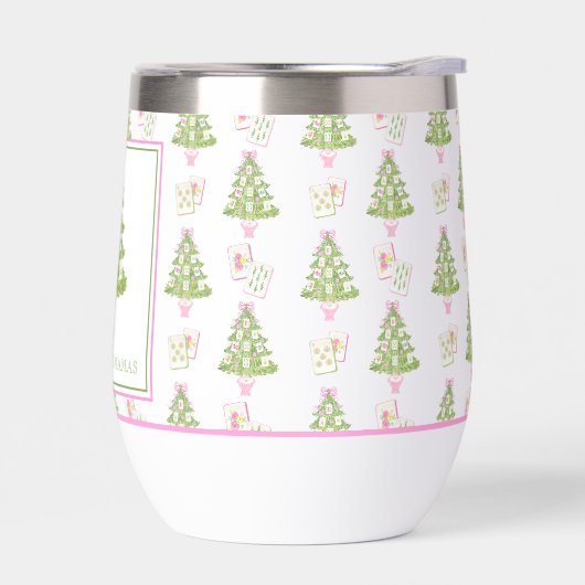 Watercolor Pink Mahjong Christmas Tree Party (左面)