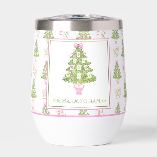 Watercolor Pink Mahjong Christmas Tree Party (正面)