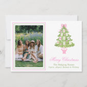 Watercolor Pink Mahjong Christmas Tree Photo シーズンカード (正面)