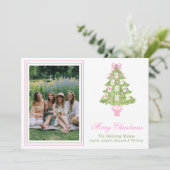 Watercolor Pink Mahjong Christmas Tree Photo シーズンカード (スタンド正面)