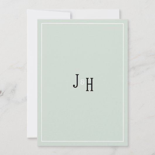 Watercolor pink mint flower bouquet Wedding 招待状 (裏面)