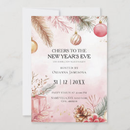 Watercolor Pink New Year's Eve Party 招待状