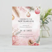 Watercolor Pink New Year's Eve Party  招待状 (スタンド正面)