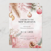 Watercolor Pink New Year's Eve Party  招待状 (正面/裏面)