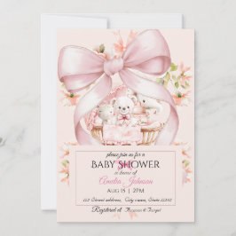 Watercolor Pink Nursery Baby Shower Invitation 招待状