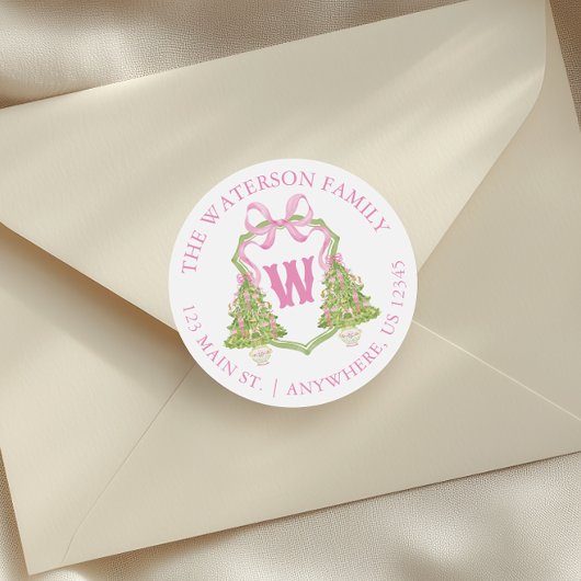 Watercolor Pink Nutcracker Christmas Crest Address ラウンドシール