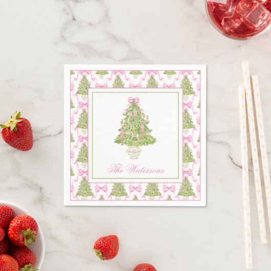 Watercolor Pink Nutcracker Christmas Tree スタンダードカクテルナプキン (インサイチュ)