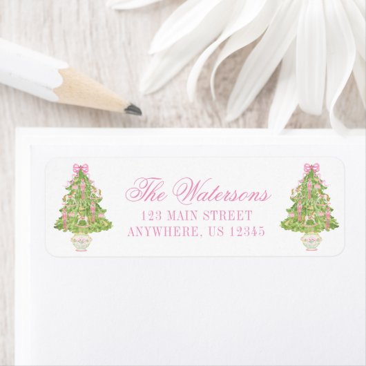 Watercolor Pink Nutcracker Christmas Tree Address ラベル (インサイチュ)