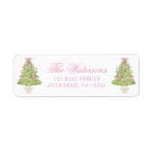 Watercolor Pink Nutcracker Christmas Tree Address ラベル (正面)