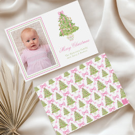 Watercolor Pink Nutcracker Christmas Tree Photo シーズンカード