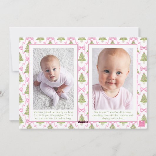 Watercolor Pink Nutcracker Christmas Tree Photo シーズンカード (裏面)