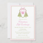 Watercolor Pink Nutcracker Monogram Crest Party 招待状 (正面)