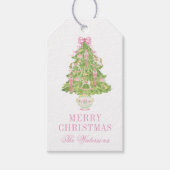 Watercolor Pink Nutcracker Tree Christmas ギフトタグ (正面)