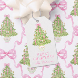 Watercolor Pink Nutcracker Tree Christmas ギフトタグ