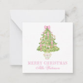 Watercolor Pink Nutcracker Tree Christmas ノートカード (正面)