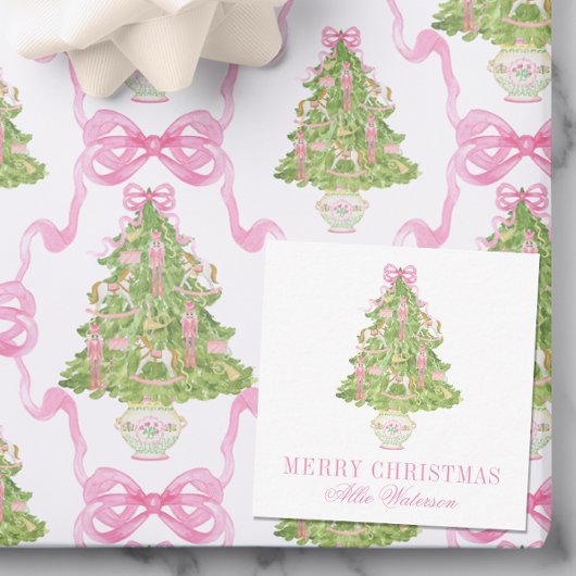 Watercolor Pink Nutcracker Tree Christmas ノートカード
