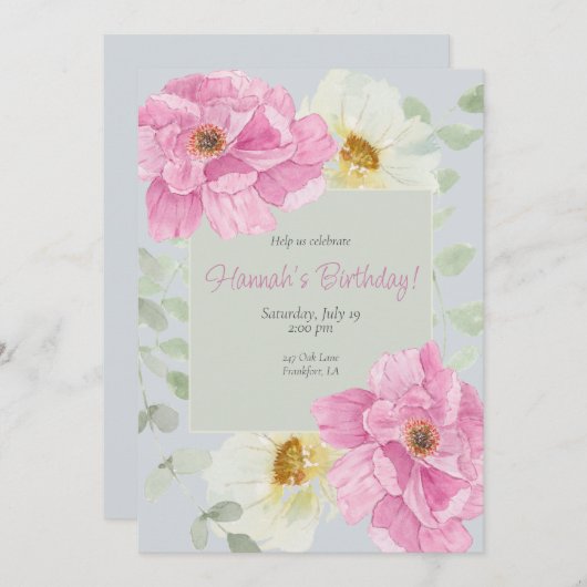 Watercolor Pink Peony 招待状 (正面/裏面)