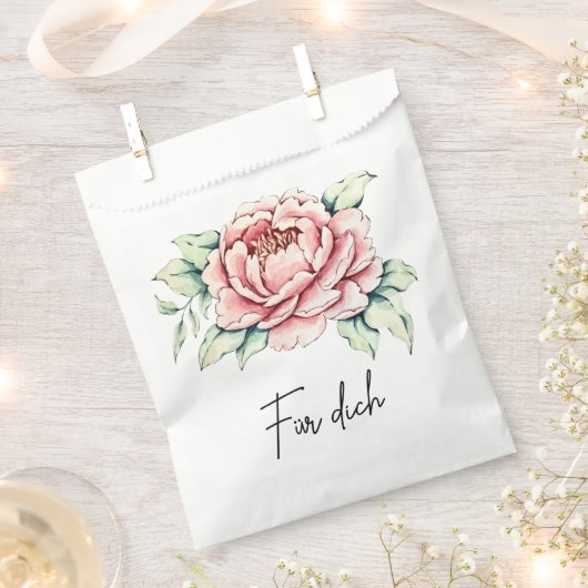 Watercolor Pink Peony Gift Bag  フェイバーバッグ (クリップ留めされた状態)