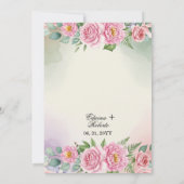 Watercolor Pink Peony Purple Hydrangea Wedding 招待状 (裏面)