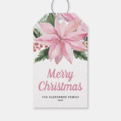 Watercolor Pink Poinsettia and Berries Christmas ギフトタグ (裏面)