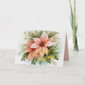 Watercolor Pink Poinsettia Christmas 箔シーズンカード (正面)