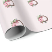 Watercolor Pink Poinsettia Wreath Pattern ラッピングペーパー (ロールコーナー)