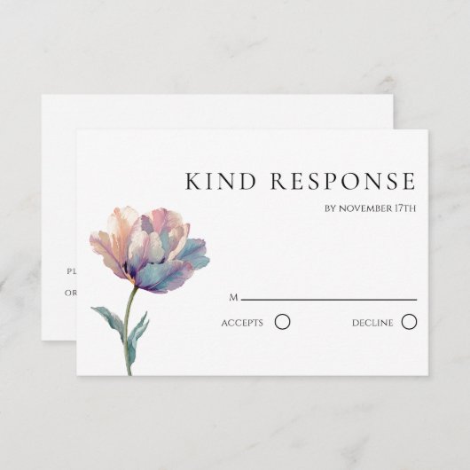 Watercolor Pink Purple Tulip QR Code Wedding 出欠カード (正面/裏面)