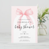 Watercolor Pink Ribbon Bow Baby Shower 招待状 (スタンド正面)