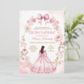 Watercolor Pink Ribbon Bows Quinceañera Invitation 招待状 (スタンド正面)