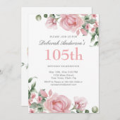 Watercolor PInk Rose 105th Birthday Party  招待状 (正面/裏面)
