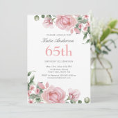 Watercolor PInk Rose 65th Birthday Party  招待状 (スタンド正面)