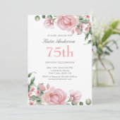 Watercolor PInk Rose 75th Birthday Party  招待状 (スタンド正面)