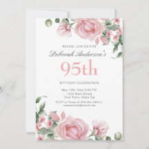 Watercolor PInk Rose 95th Birthday Party 